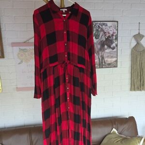 Maurices Red and Black Checkered Midi Dress